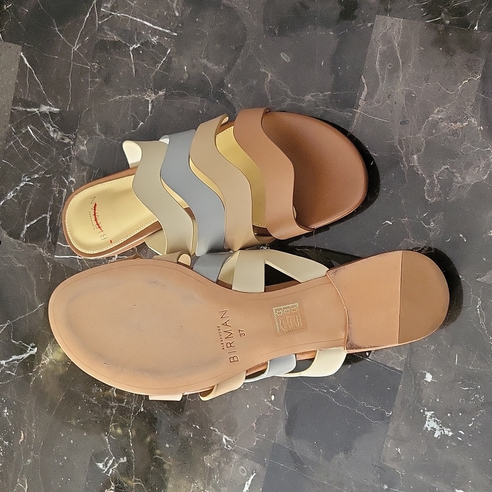 NEW$425 Alexandre Birman Alia Wavy Flat Leather Slip-on Slides Sandals 37 6.5 - Picture 10 of 12